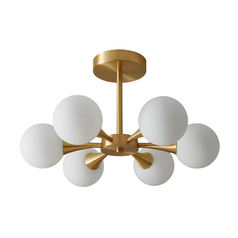Brass Finish Radial Flush Chandelier Postmodern Ball Glass Semi Flush Mount Ceiling Light Clearhalo 'Ceiling Lights' 'Close To Ceiling Lights' 'Close to ceiling' 'Semi-flushmount' Lighting' 2269180