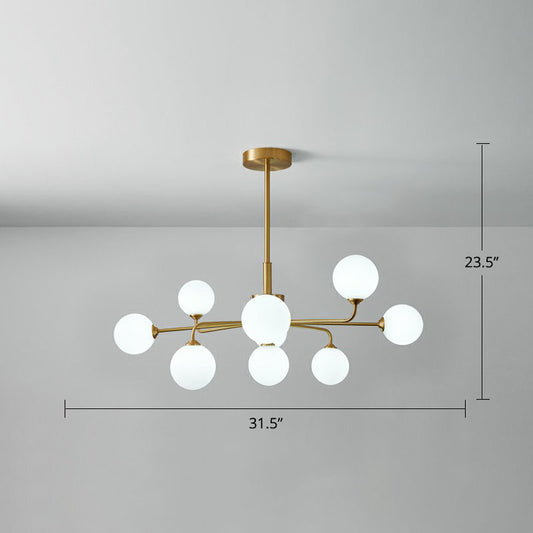 Orb Shaped Hanging Light Postmodern Glass Gold Finish Chandelier for Living Room 9 Cream Clearhalo 'Ceiling Lights' 'Chandeliers' 'Clear' 'Industrial' 'Modern Chandeliers' 'Modern' 'Tiffany' 'Traditional Chandeliers' Lighting' 2269183