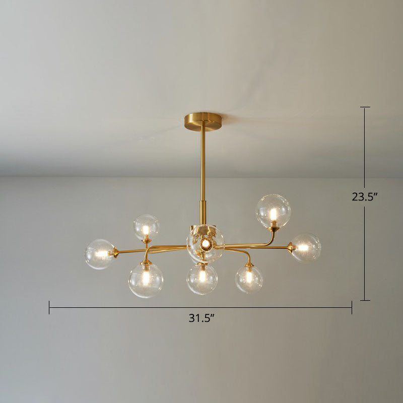 Orb Shaped Hanging Light Postmodern Glass Gold Finish Chandelier for Living Room 9 Clear Clearhalo 'Ceiling Lights' 'Chandeliers' 'Clear' 'Industrial' 'Modern Chandeliers' 'Modern' 'Tiffany' 'Traditional Chandeliers' Lighting' 2269184