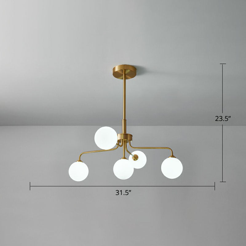 Orb Shaped Hanging Light Postmodern Glass Gold Finish Chandelier for Living Room 5 Cream Clearhalo 'Ceiling Lights' 'Chandeliers' 'Clear' 'Industrial' 'Modern Chandeliers' 'Modern' 'Tiffany' 'Traditional Chandeliers' Lighting' 2269186