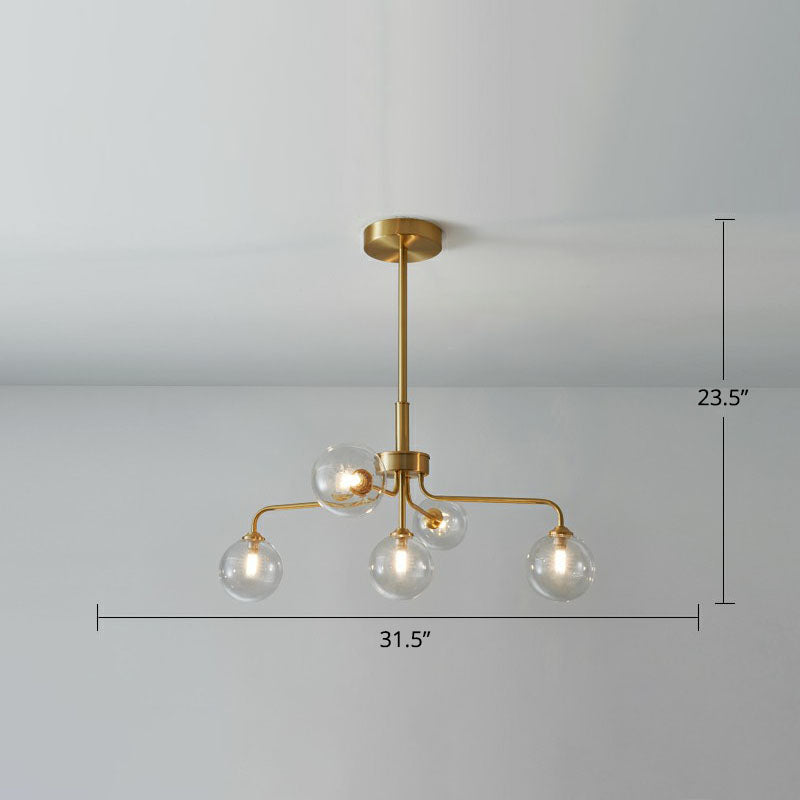 Orb Shaped Hanging Light Postmodern Glass Gold Finish Chandelier for Living Room 5 Clear Clearhalo 'Ceiling Lights' 'Chandeliers' 'Clear' 'Industrial' 'Modern Chandeliers' 'Modern' 'Tiffany' 'Traditional Chandeliers' Lighting' 2269188