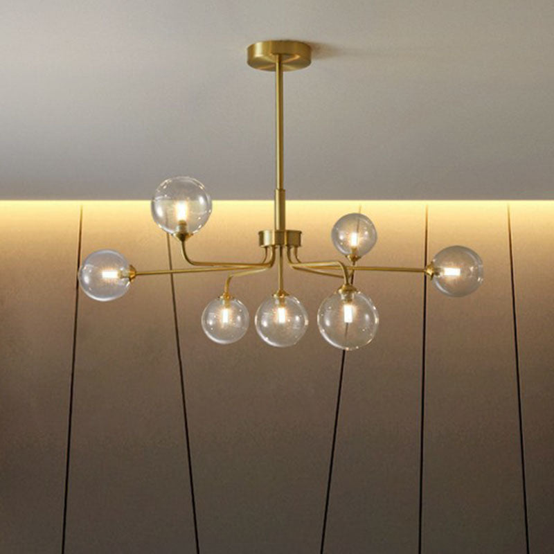 Orb Shaped Hanging Light Postmodern Glass Gold Finish Chandelier for Living Room Clearhalo 'Ceiling Lights' 'Chandeliers' 'Clear' 'Industrial' 'Modern Chandeliers' 'Modern' 'Tiffany' 'Traditional Chandeliers' Lighting' 2269189