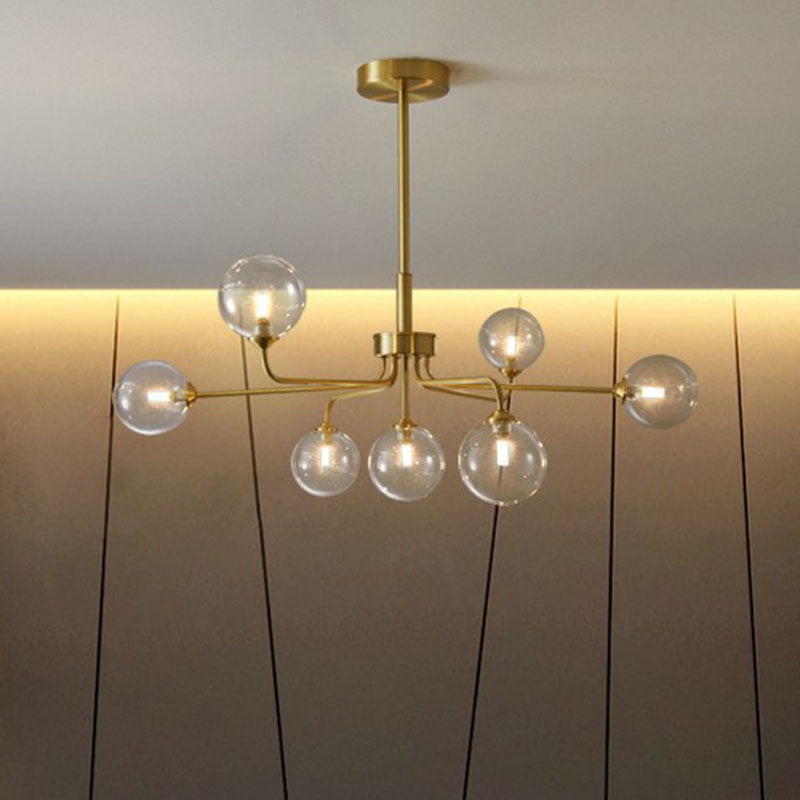 Orb Shaped Hanging Light Postmodern Glass Gold Finish Chandelier for Living Room Clearhalo 'Ceiling Lights' 'Chandeliers' 'Clear' 'Industrial' 'Modern Chandeliers' 'Modern' 'Tiffany' 'Traditional Chandeliers' Lighting' 2269189