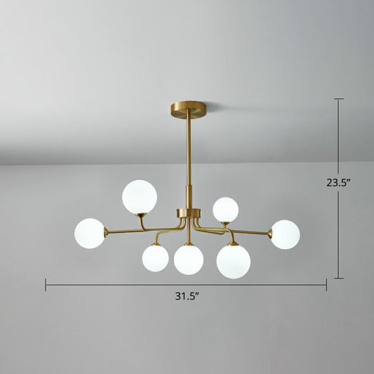 Orb Shaped Hanging Light Postmodern Glass Gold Finish Chandelier for Living Room 7 Cream Clearhalo 'Ceiling Lights' 'Chandeliers' 'Clear' 'Industrial' 'Modern Chandeliers' 'Modern' 'Tiffany' 'Traditional Chandeliers' Lighting' 2269190