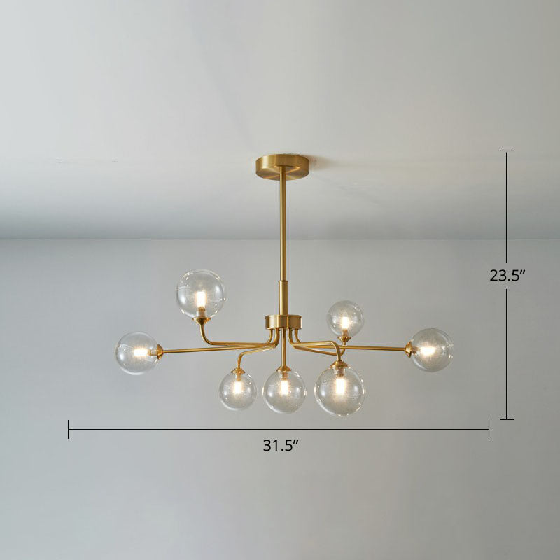 Orb Shaped Hanging Light Postmodern Glass Gold Finish Chandelier for Living Room 7 Clear Clearhalo 'Ceiling Lights' 'Chandeliers' 'Clear' 'Industrial' 'Modern Chandeliers' 'Modern' 'Tiffany' 'Traditional Chandeliers' Lighting' 2269192