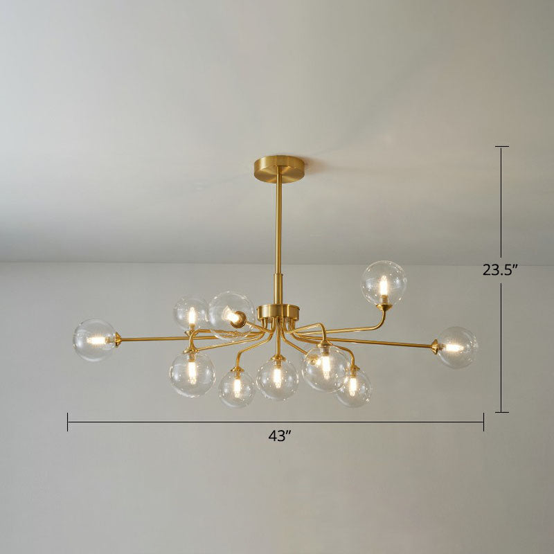 Orb Shaped Hanging Light Postmodern Glass Gold Finish Chandelier for Living Room 11 Clear Clearhalo 'Ceiling Lights' 'Chandeliers' 'Clear' 'Industrial' 'Modern Chandeliers' 'Modern' 'Tiffany' 'Traditional Chandeliers' Lighting' 2269193