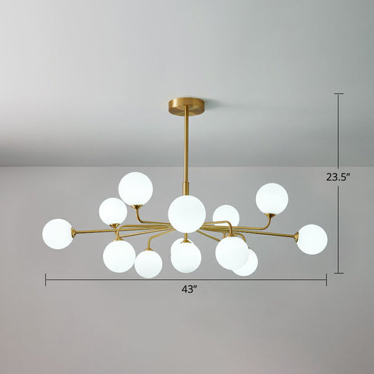 Orb Shaped Hanging Light Postmodern Glass Gold Finish Chandelier for Living Room 13 Cream Clearhalo 'Ceiling Lights' 'Chandeliers' 'Clear' 'Industrial' 'Modern Chandeliers' 'Modern' 'Tiffany' 'Traditional Chandeliers' Lighting' 2269194