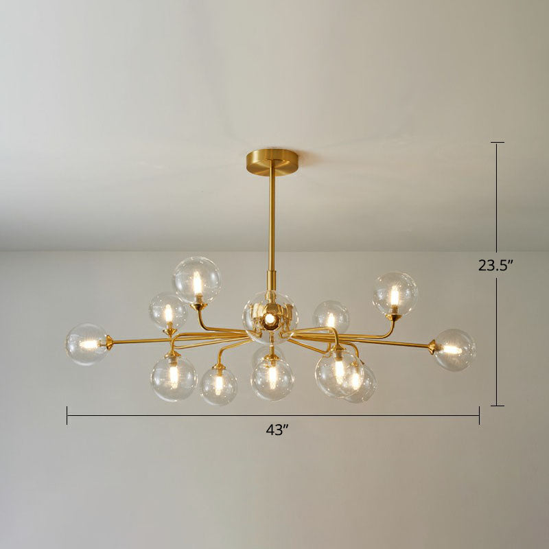 Orb Shaped Hanging Light Postmodern Glass Gold Finish Chandelier for Living Room 13 Clear Clearhalo 'Ceiling Lights' 'Chandeliers' 'Clear' 'Industrial' 'Modern Chandeliers' 'Modern' 'Tiffany' 'Traditional Chandeliers' Lighting' 2269195