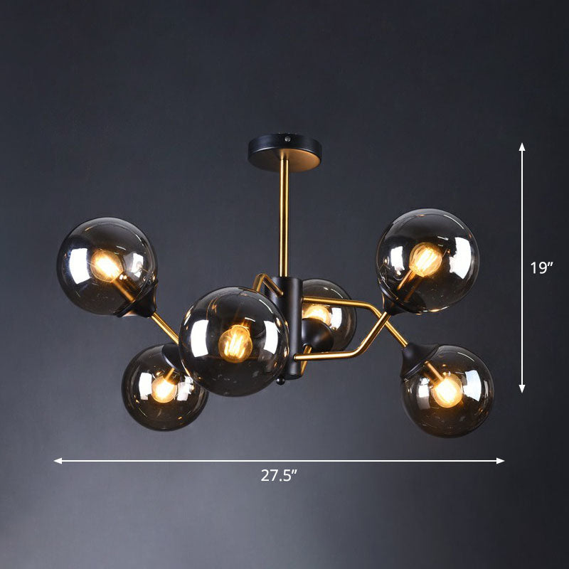 Postmodern Molecule Chandelier Light Glass Living Room Ceiling Suspension Lamp in Black-Brass 6 Smoke Gray Clearhalo 'Ceiling Lights' 'Chandeliers' 'Clear' 'Industrial' 'Modern Chandeliers' 'Modern' 'Tiffany' 'Traditional Chandeliers' Lighting' 2269210