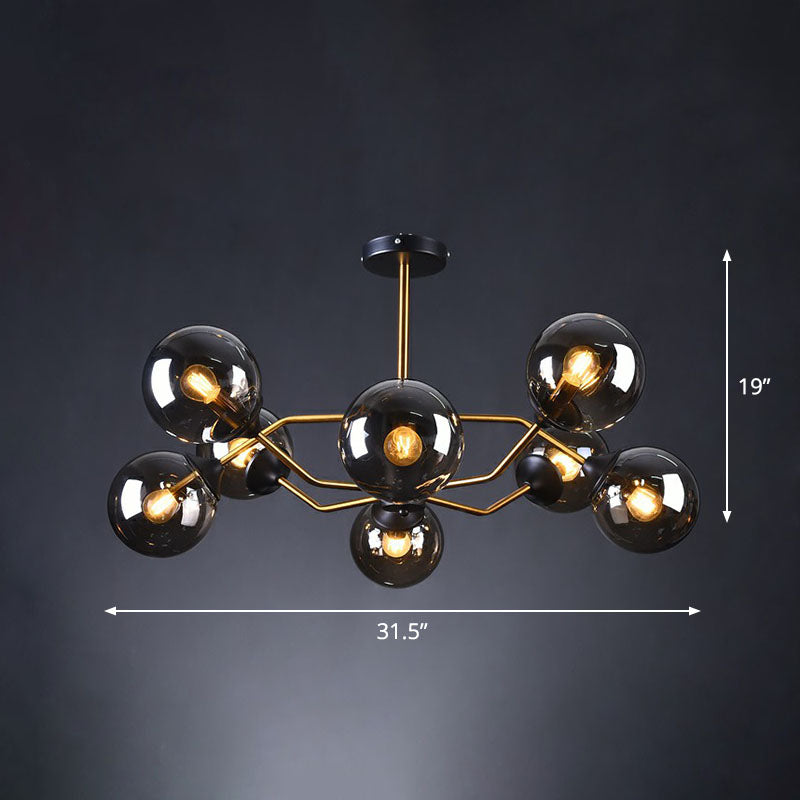 Postmodern Molecule Chandelier Light Glass Living Room Ceiling Suspension Lamp in Black-Brass 8 Smoke Gray Clearhalo 'Ceiling Lights' 'Chandeliers' 'Clear' 'Industrial' 'Modern Chandeliers' 'Modern' 'Tiffany' 'Traditional Chandeliers' Lighting' 2269216