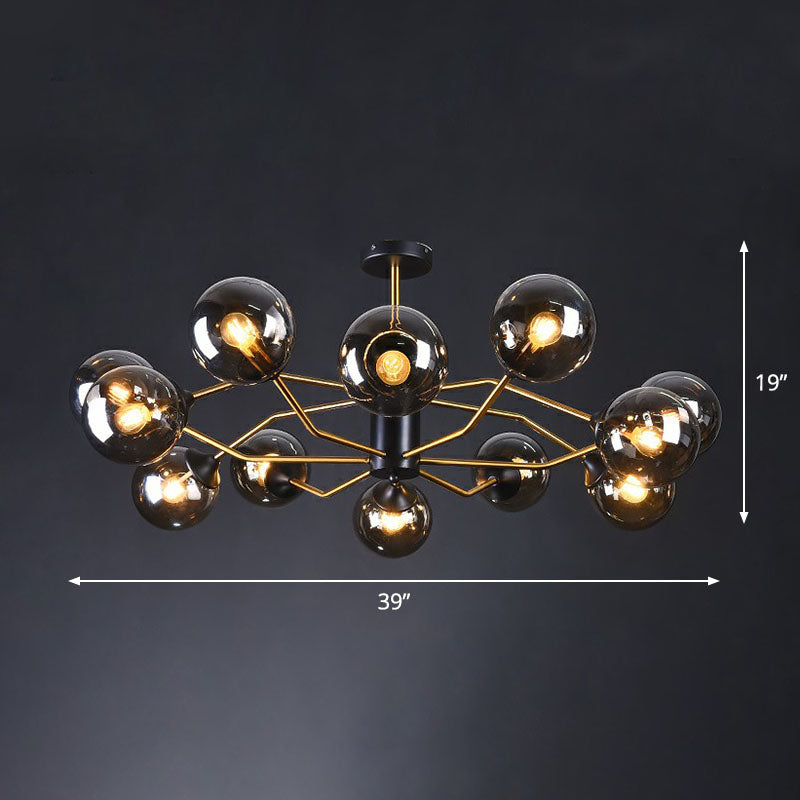 Postmodern Molecule Chandelier Light Glass Living Room Ceiling Suspension Lamp in Black-Brass 12 Smoke Gray Clearhalo 'Ceiling Lights' 'Chandeliers' 'Clear' 'Industrial' 'Modern Chandeliers' 'Modern' 'Tiffany' 'Traditional Chandeliers' Lighting' 2269219