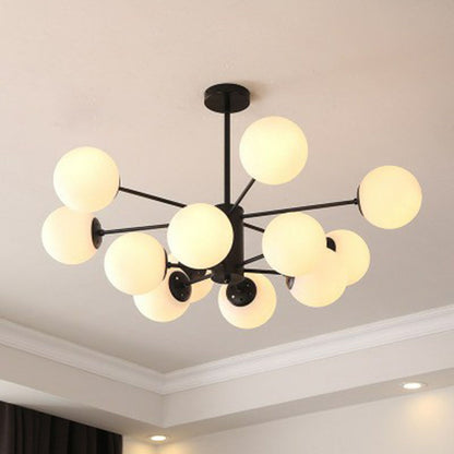 12 Heads Living Room Chandelier Modern Black Ceiling Light with Ball Glass Shade White Clearhalo 'Ceiling Lights' 'Chandeliers' 'Modern Chandeliers' 'Modern' Lighting' 2269220