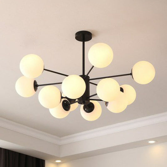 12 Heads Living Room Chandelier Modern Black Ceiling Light with Ball Glass Shade White Clearhalo 'Ceiling Lights' 'Chandeliers' 'Modern Chandeliers' 'Modern' Lighting' 2269220