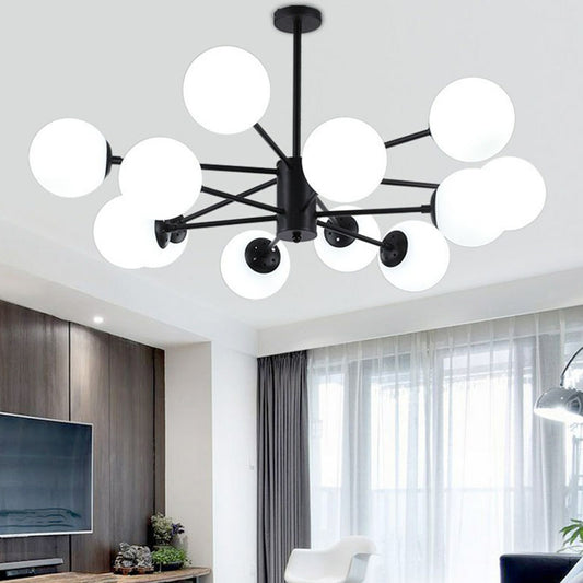 12 Heads Living Room Chandelier Modern Black Ceiling Light with Ball Glass Shade Clearhalo 'Ceiling Lights' 'Chandeliers' 'Modern Chandeliers' 'Modern' Lighting' 2269221