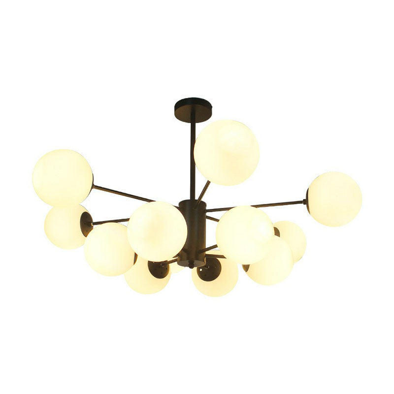12 Heads Living Room Chandelier Modern Black Ceiling Light with Ball Glass Shade Clearhalo 'Ceiling Lights' 'Chandeliers' 'Modern Chandeliers' 'Modern' Lighting' 2269222