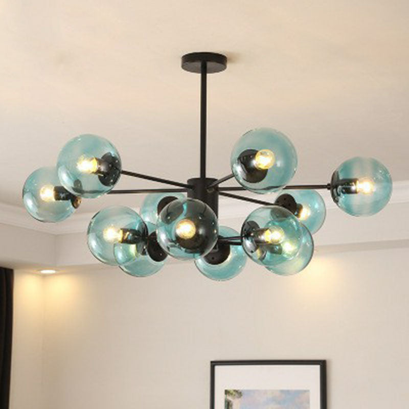 12 Heads Living Room Chandelier Modern Black Ceiling Light with Ball Glass Shade Clearhalo 'Ceiling Lights' 'Chandeliers' 'Modern Chandeliers' 'Modern' Lighting' 2269224
