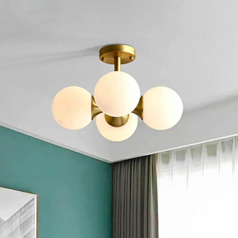 White Glass Sphere Ceiling Chandelier Postmodern Hanging Light Fixture in Gold for Living Room Clearhalo 'Ceiling Lights' 'Chandeliers' 'Modern Chandeliers' 'Modern' Lighting' 2269232