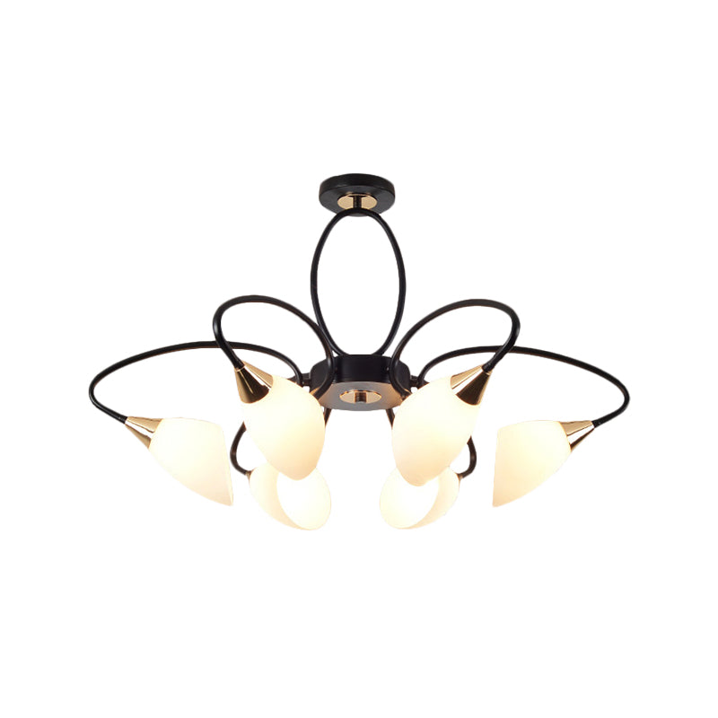 6/8 Lights Semi Flush Mount Traditional Oval White Glass Ceiling Light in Black for Living Room Clearhalo 'Ceiling Lights' 'Close To Ceiling Lights' 'Close to ceiling' 'Glass shade' 'Glass' 'Island Lights' 'Semi-flushmount' Lighting' 226934