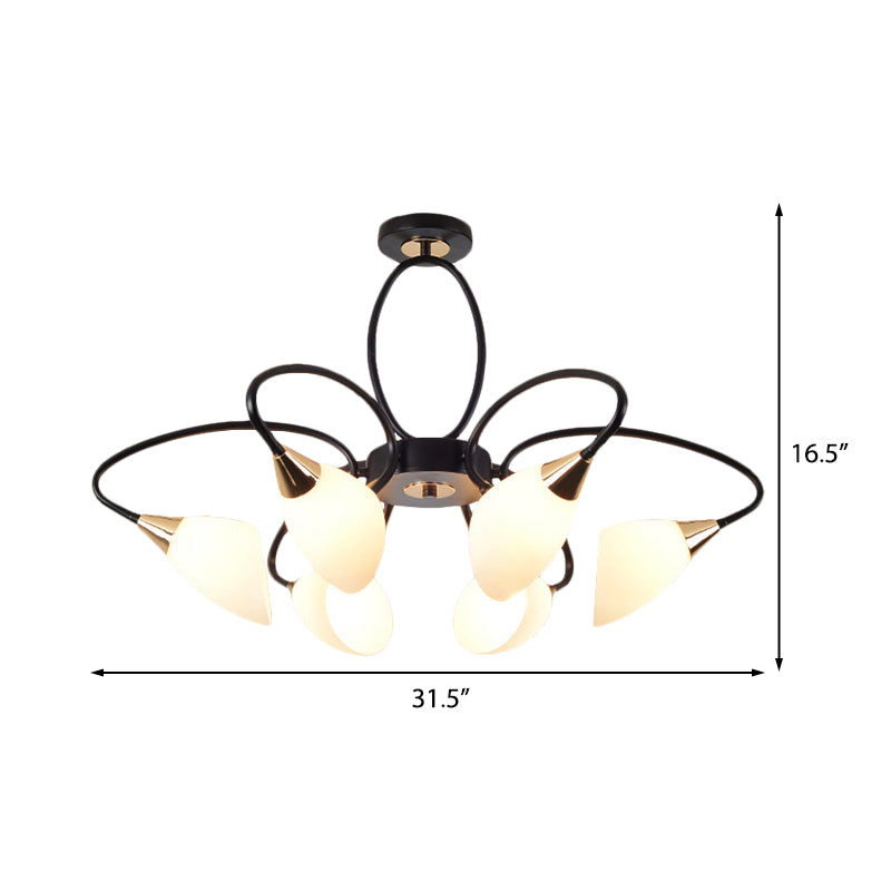 6/8 Lights Semi Flush Mount Traditional Oval White Glass Ceiling Light in Black for Living Room Clearhalo 'Ceiling Lights' 'Close To Ceiling Lights' 'Close to ceiling' 'Glass shade' 'Glass' 'Island Lights' 'Semi-flushmount' Lighting' 226935