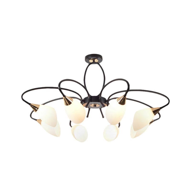 6/8 Lights Semi Flush Mount Traditional Oval White Glass Ceiling Light in Black for Living Room Clearhalo 'Ceiling Lights' 'Close To Ceiling Lights' 'Close to ceiling' 'Glass shade' 'Glass' 'Island Lights' 'Semi-flushmount' Lighting' 226937