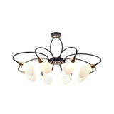 6/8 Lights Semi Flush Mount Traditional Oval White Glass Ceiling Light in Black for Living Room Clearhalo 'Ceiling Lights' 'Close To Ceiling Lights' 'Close to ceiling' 'Glass shade' 'Glass' 'Island Lights' 'Semi-flushmount' Lighting' 226937