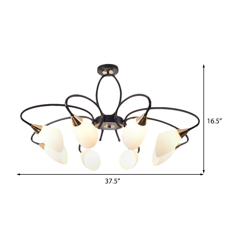 6/8 Lights Semi Flush Mount Traditional Oval White Glass Ceiling Light in Black for Living Room Clearhalo 'Ceiling Lights' 'Close To Ceiling Lights' 'Close to ceiling' 'Glass shade' 'Glass' 'Island Lights' 'Semi-flushmount' Lighting' 226938