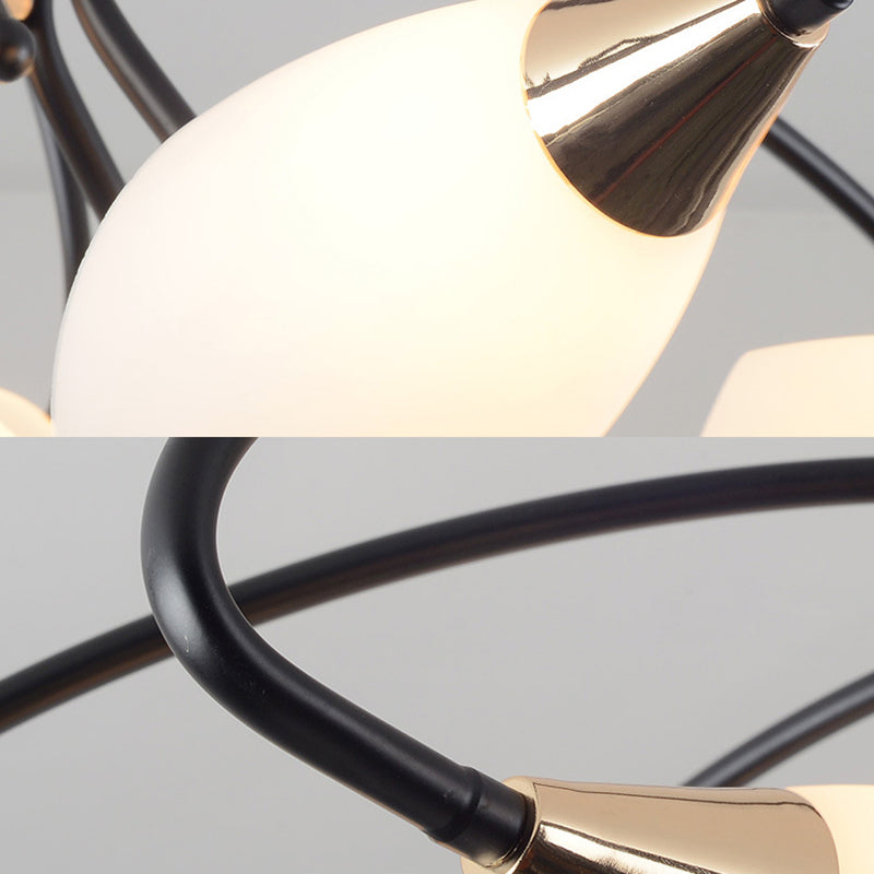 6/8 Lights Semi Flush Mount Traditional Oval White Glass Ceiling Light in Black for Living Room Clearhalo 'Ceiling Lights' 'Close To Ceiling Lights' 'Close to ceiling' 'Glass shade' 'Glass' 'Island Lights' 'Semi-flushmount' Lighting' 226939