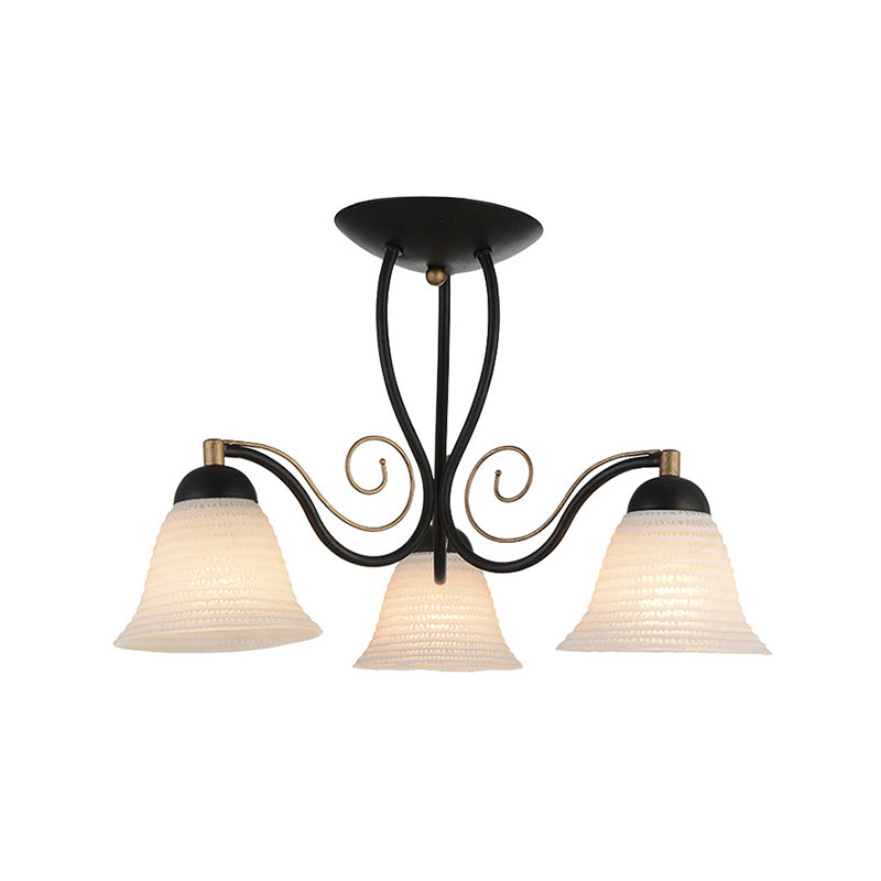 Bell Living Room Semi Mount Lighting Traditional White Glass 3 Lights Black Ceiling Light Clearhalo 'Ceiling Lights' 'Close To Ceiling Lights' 'Close to ceiling' 'Glass shade' 'Glass' 'Semi-flushmount' Lighting' 226962