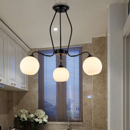 3/6/8 Lights Dining Room Ceiling Light Fixture Traditional Black Semi Flush with Spherical White Glass Shade 3 White Clearhalo 'Ceiling Lights' 'Close To Ceiling Lights' 'Close to ceiling' 'Glass shade' 'Glass' 'Semi-flushmount' Lighting' 226964