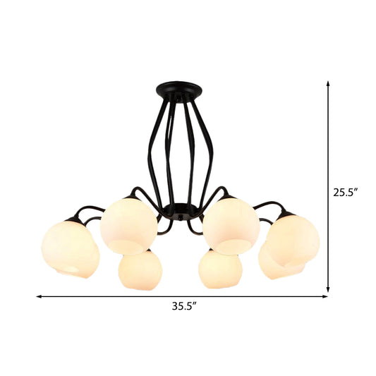 3/6/8 Lights Dining Room Ceiling Light Fixture Traditional Black Semi Flush with Spherical White Glass Shade Clearhalo 'Ceiling Lights' 'Close To Ceiling Lights' 'Close to ceiling' 'Glass shade' 'Glass' 'Semi-flushmount' Lighting' 226974