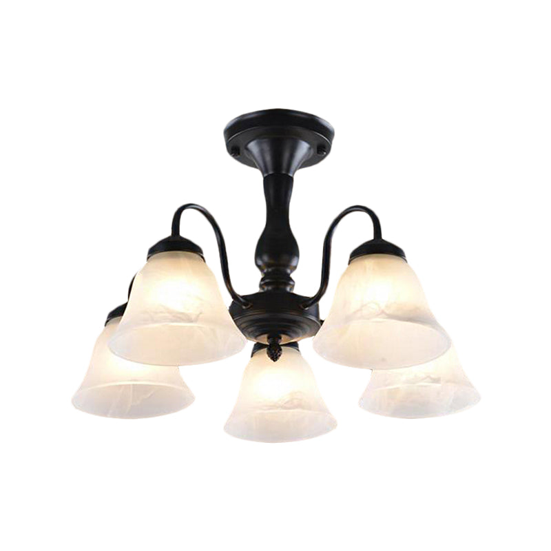 Black 3/5 Lights Ceiling Mount Traditional Frosted Glass Bell Semi Flush Light for Living Room Clearhalo 'Ceiling Lights' 'Close To Ceiling Lights' 'Close to ceiling' 'Glass shade' 'Glass' 'Semi-flushmount' Lighting' 227055
