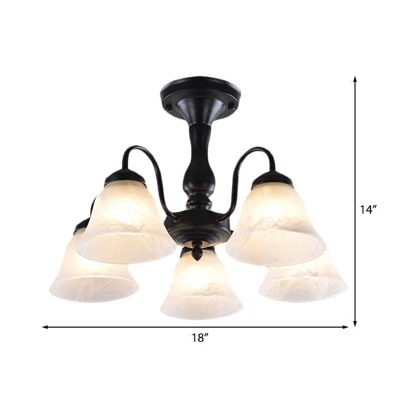 Black 3/5 Lights Ceiling Mount Traditional Frosted Glass Bell Semi Flush Light for Living Room Clearhalo 'Ceiling Lights' 'Close To Ceiling Lights' 'Close to ceiling' 'Glass shade' 'Glass' 'Semi-flushmount' Lighting' 227056