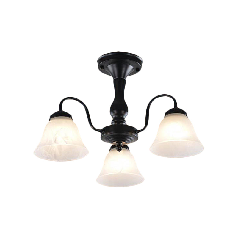 Black 3/5 Lights Ceiling Mount Traditional Frosted Glass Bell Semi Flush Light for Living Room Clearhalo 'Ceiling Lights' 'Close To Ceiling Lights' 'Close to ceiling' 'Glass shade' 'Glass' 'Semi-flushmount' Lighting' 227058