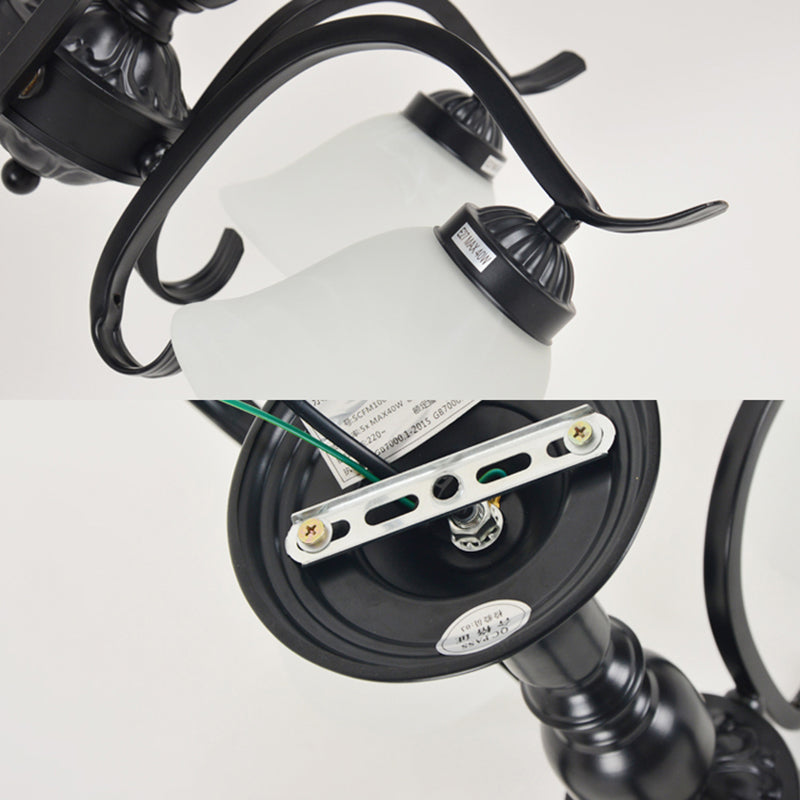 5 Lights Frosted Glass Semi Flush Light Traditional Black Cone Living Room Ceiling Lighting Clearhalo 'Ceiling Lights' 'Close To Ceiling Lights' 'Close to ceiling' 'Glass shade' 'Glass' 'Semi-flushmount' Lighting' 227064