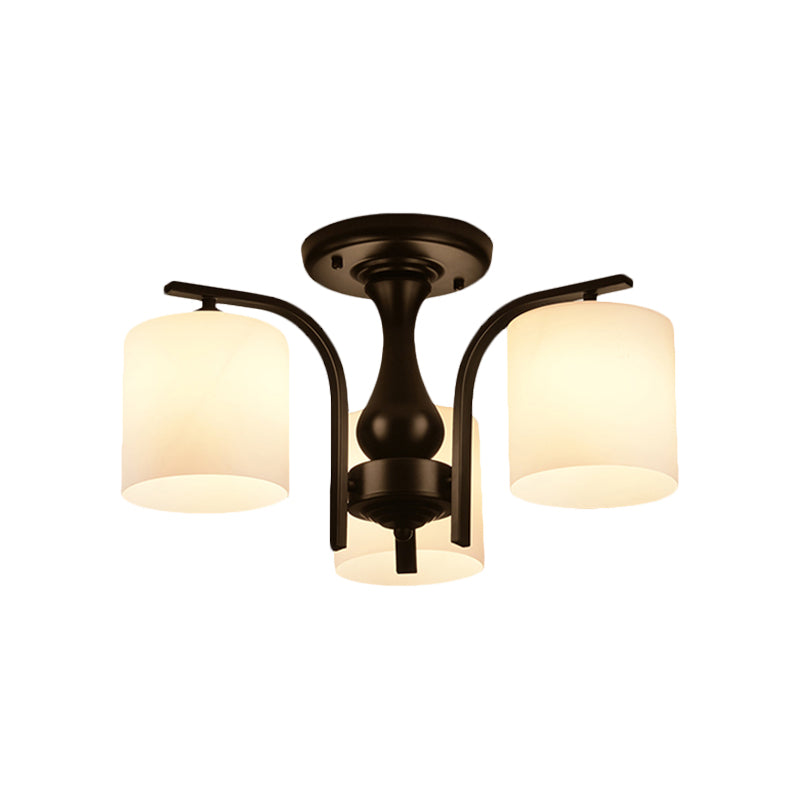 3/5/6 Lights Semi Flush Mount Traditional Cylinder Frosted Glass Ceiling Light in Black for Bedroom Clearhalo 'Ceiling Lights' 'Close To Ceiling Lights' 'Close to ceiling' 'Glass shade' 'Glass' 'Semi-flushmount' Lighting' 227067