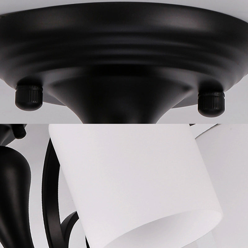 3/5/6 Lights Semi Flush Mount Traditional Cylinder Frosted Glass Ceiling Light in Black for Bedroom Clearhalo 'Ceiling Lights' 'Close To Ceiling Lights' 'Close to ceiling' 'Glass shade' 'Glass' 'Semi-flushmount' Lighting' 227078