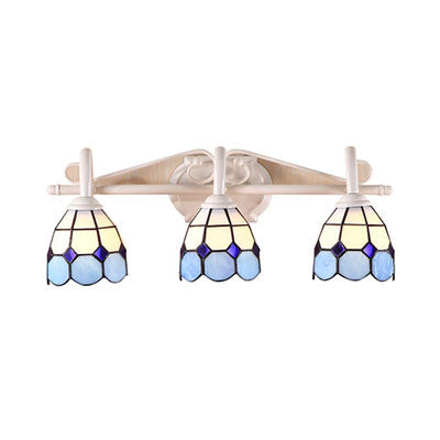3 Lights Dome Wall Mount Light Stained Glass Tiffany Vanity Lighting in Orange/Blue for Bathroom Clearhalo 'Industrial' 'Middle century wall lights' 'Tiffany wall lights' 'Tiffany' 'Wall Lamps & Sconces' 'Wall Lights' Lighting' 22708