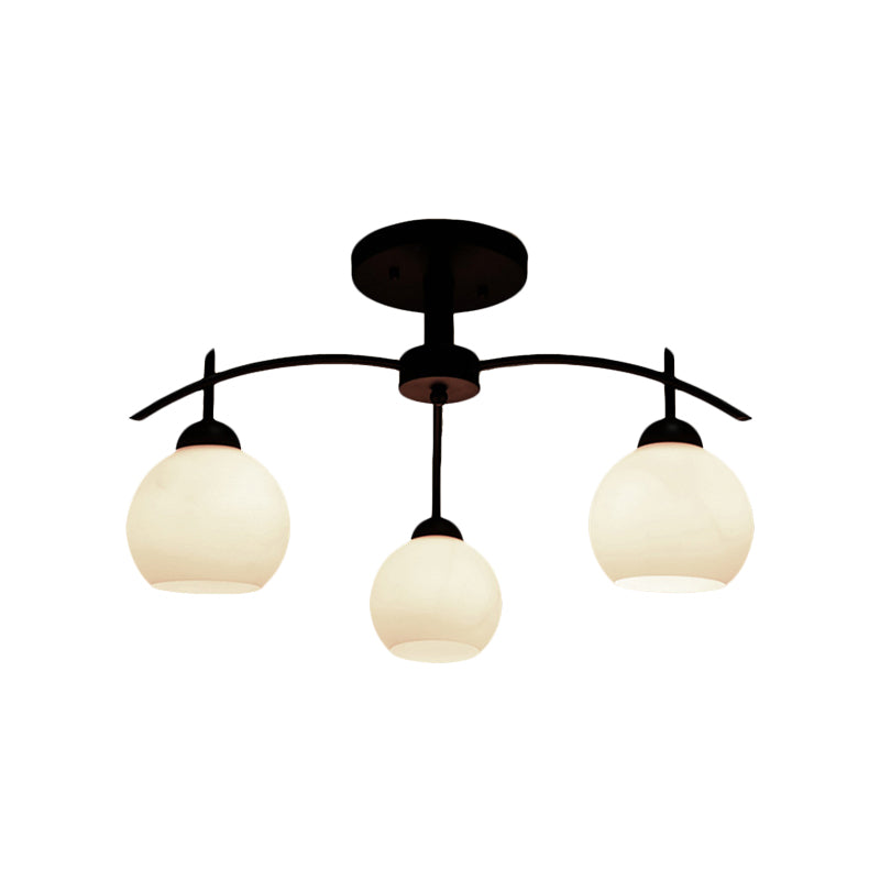 Globe White Glass Semi Flush Traditional 3/5/6 Lights Living Room Ceiling Light Fixture in Black Clearhalo 'Ceiling Lights' 'Close To Ceiling Lights' 'Close to ceiling' 'Glass shade' 'Glass' 'Semi-flushmount' Lighting' 227087
