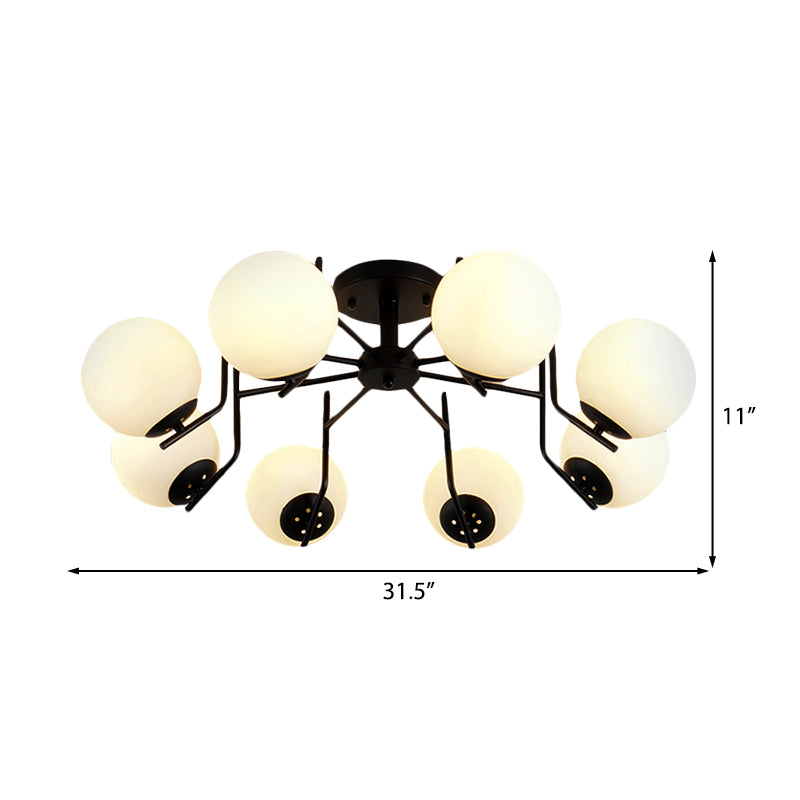 3/5/6 Lights Sputnik Semi Flush Light Traditional White Glass Ceiling Mounted Fixture for Living Room Clearhalo 'Ceiling Lights' 'Close To Ceiling Lights' 'Close to ceiling' 'Glass shade' 'Glass' 'Semi-flushmount' Lighting' 227096
