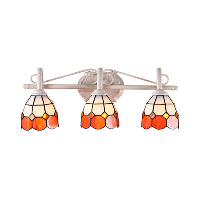 3 Lights Dome Wall Mount Light Stained Glass Tiffany Vanity Lighting in Orange/Blue for Bathroom Clearhalo 'Industrial' 'Middle century wall lights' 'Tiffany wall lights' 'Tiffany' 'Wall Lamps & Sconces' 'Wall Lights' Lighting' 22710