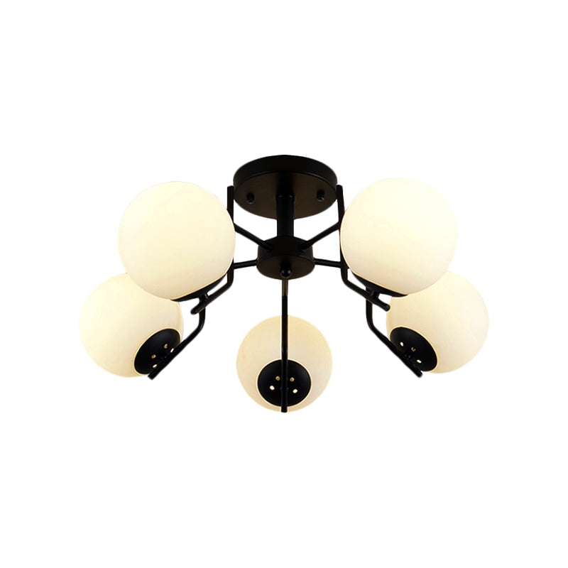 3/5/6 Lights Sputnik Semi Flush Light Traditional White Glass Ceiling Mounted Fixture for Living Room Clearhalo 'Ceiling Lights' 'Close To Ceiling Lights' 'Close to ceiling' 'Glass shade' 'Glass' 'Semi-flushmount' Lighting' 227102