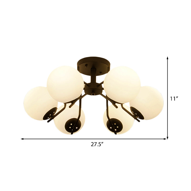 3/5/6 Lights Sputnik Semi Flush Light Traditional White Glass Ceiling Mounted Fixture for Living Room Clearhalo 'Ceiling Lights' 'Close To Ceiling Lights' 'Close to ceiling' 'Glass shade' 'Glass' 'Semi-flushmount' Lighting' 227106