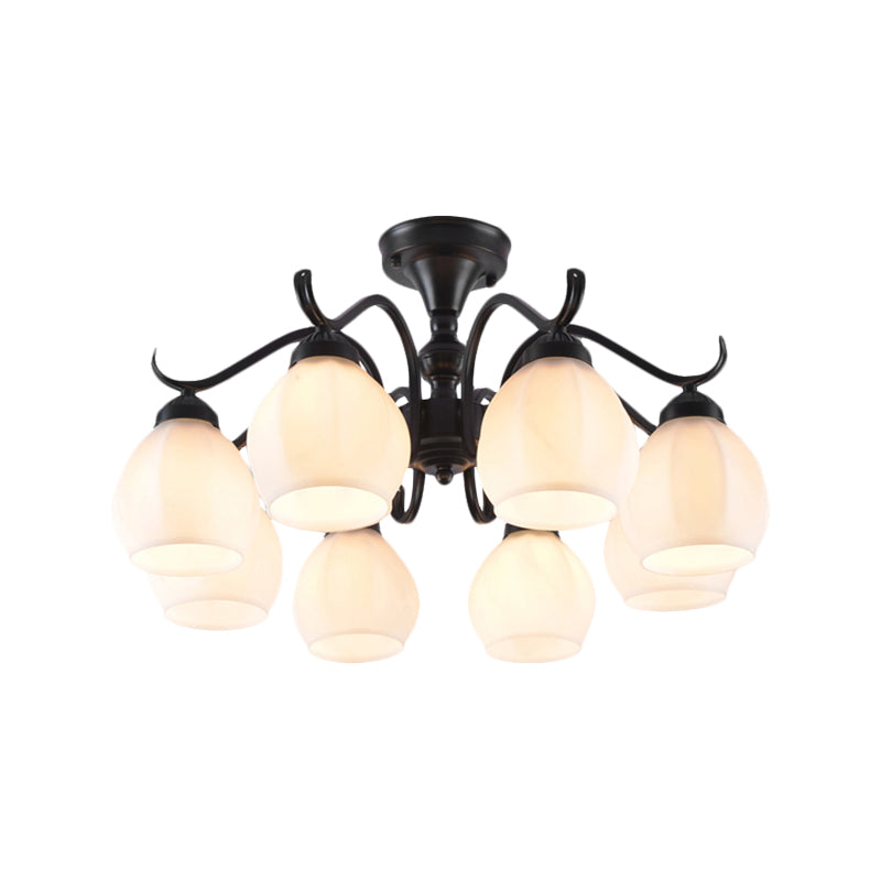 Black Bubble Shape Semi Flush Light Traditional White Glass 3/5/6 Lights Living Room Ceiling Lamp Clearhalo 'Ceiling Lights' 'Close To Ceiling Lights' 'Close to ceiling' 'Glass shade' 'Glass' 'Semi-flushmount' Lighting' 227108
