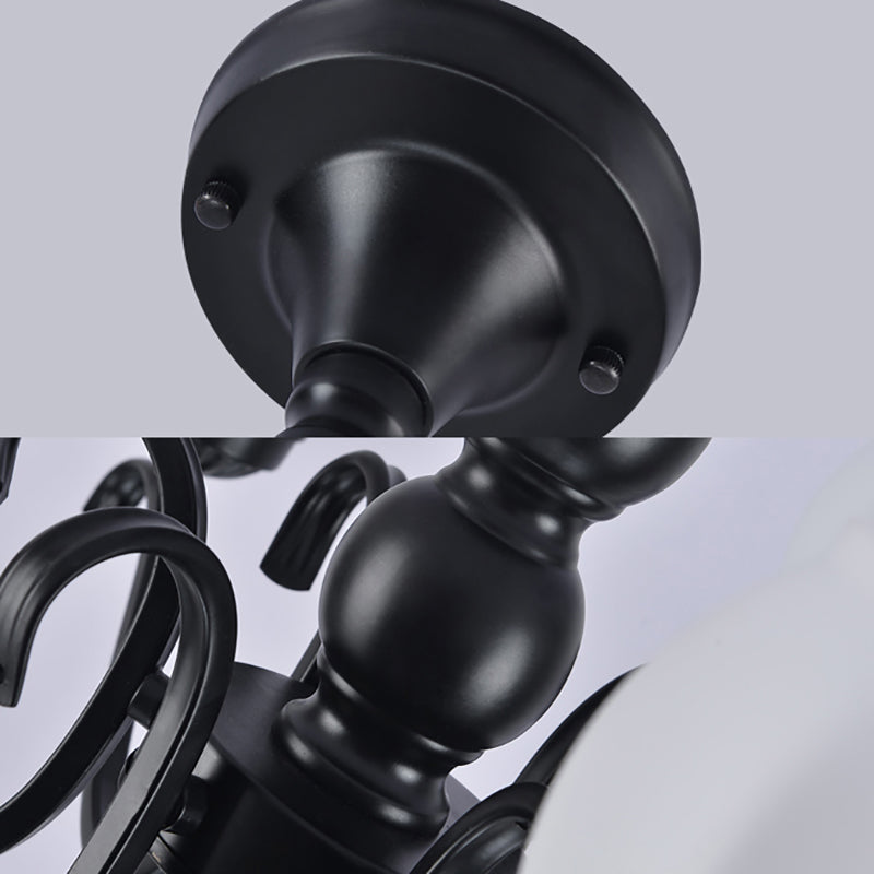 Black Bubble Shape Semi Flush Light Traditional White Glass 3/5/6 Lights Living Room Ceiling Lamp Clearhalo 'Ceiling Lights' 'Close To Ceiling Lights' 'Close to ceiling' 'Glass shade' 'Glass' 'Semi-flushmount' Lighting' 227110