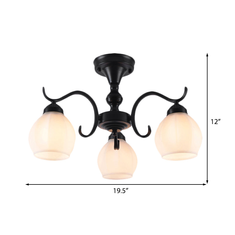 Black Bubble Shape Semi Flush Light Traditional White Glass 3/5/6 Lights Living Room Ceiling Lamp Clearhalo 'Ceiling Lights' 'Close To Ceiling Lights' 'Close to ceiling' 'Glass shade' 'Glass' 'Semi-flushmount' Lighting' 227114
