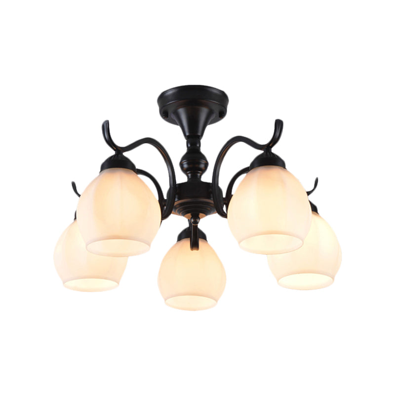 Black Bubble Shape Semi Flush Light Traditional White Glass 3/5/6 Lights Living Room Ceiling Lamp Clearhalo 'Ceiling Lights' 'Close To Ceiling Lights' 'Close to ceiling' 'Glass shade' 'Glass' 'Semi-flushmount' Lighting' 227116