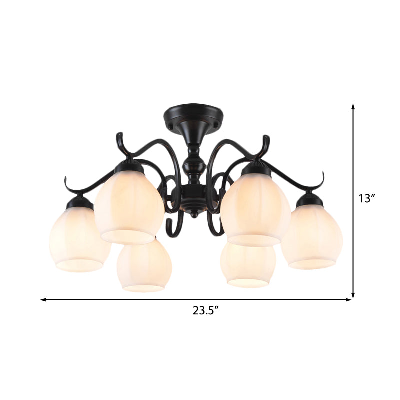Black Bubble Shape Semi Flush Light Traditional White Glass 3/5/6 Lights Living Room Ceiling Lamp Clearhalo 'Ceiling Lights' 'Close To Ceiling Lights' 'Close to ceiling' 'Glass shade' 'Glass' 'Semi-flushmount' Lighting' 227120