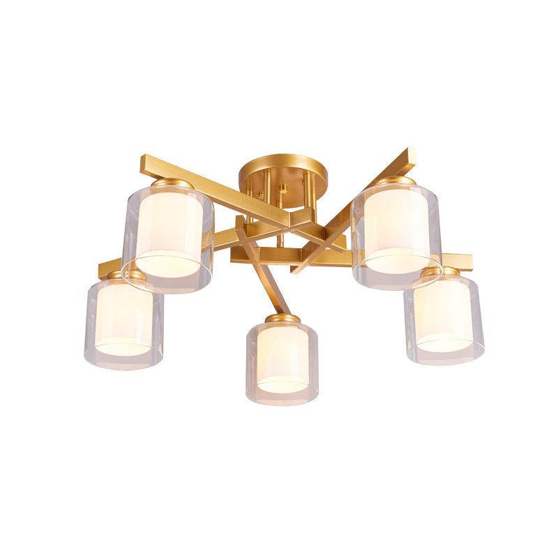 Cylinder Bedroom Semi Mount Lighting Traditional Clear Glass 4/5/6 Lights White Ceiling Light Clearhalo 'Ceiling Lights' 'Close To Ceiling Lights' 'Close to ceiling' 'Glass shade' 'Glass' 'Semi-flushmount' Lighting' 227137