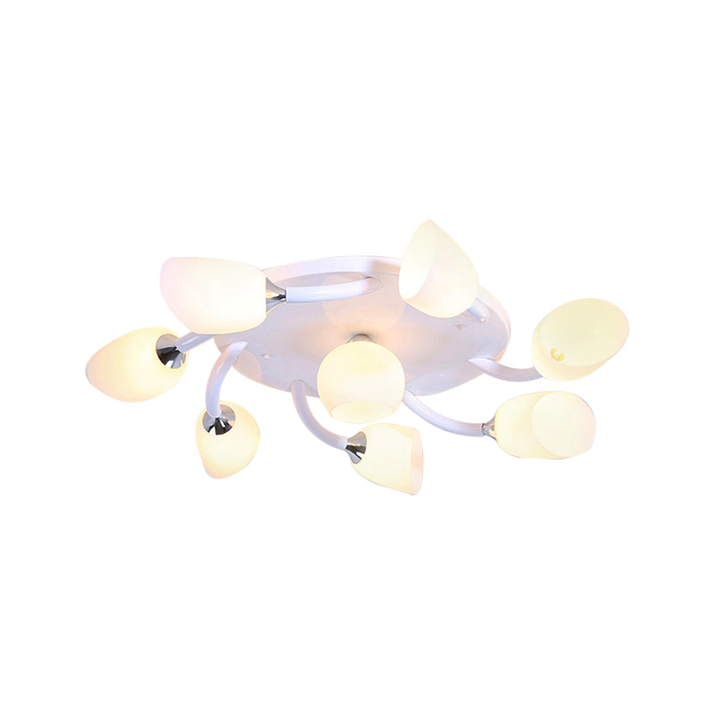 White 4/6/8 Lights Semi Mount Lighting Traditional Frosted Glass Oval Semi Flush Light for Living Room Clearhalo 'Ceiling Lights' 'Close To Ceiling Lights' 'Close to ceiling' 'Glass shade' 'Glass' 'Semi-flushmount' Lighting' 227143