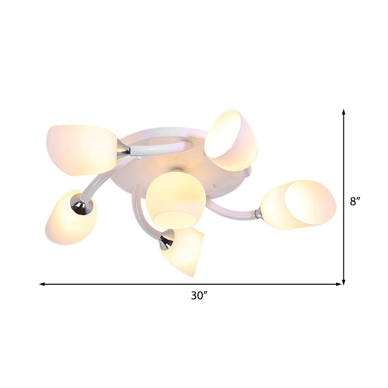 White 4/6/8 Lights Semi Mount Lighting Traditional Frosted Glass Oval Semi Flush Light for Living Room Clearhalo 'Ceiling Lights' 'Close To Ceiling Lights' 'Close to ceiling' 'Glass shade' 'Glass' 'Semi-flushmount' Lighting' 227148